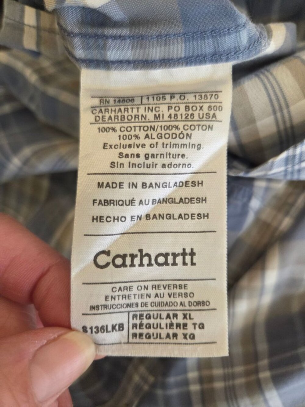 Carhartt Mens Plaid SS Plaid Shirt Button-Up Cotton Blue/Beige Grandpacore cabin - Picture 7 of 7